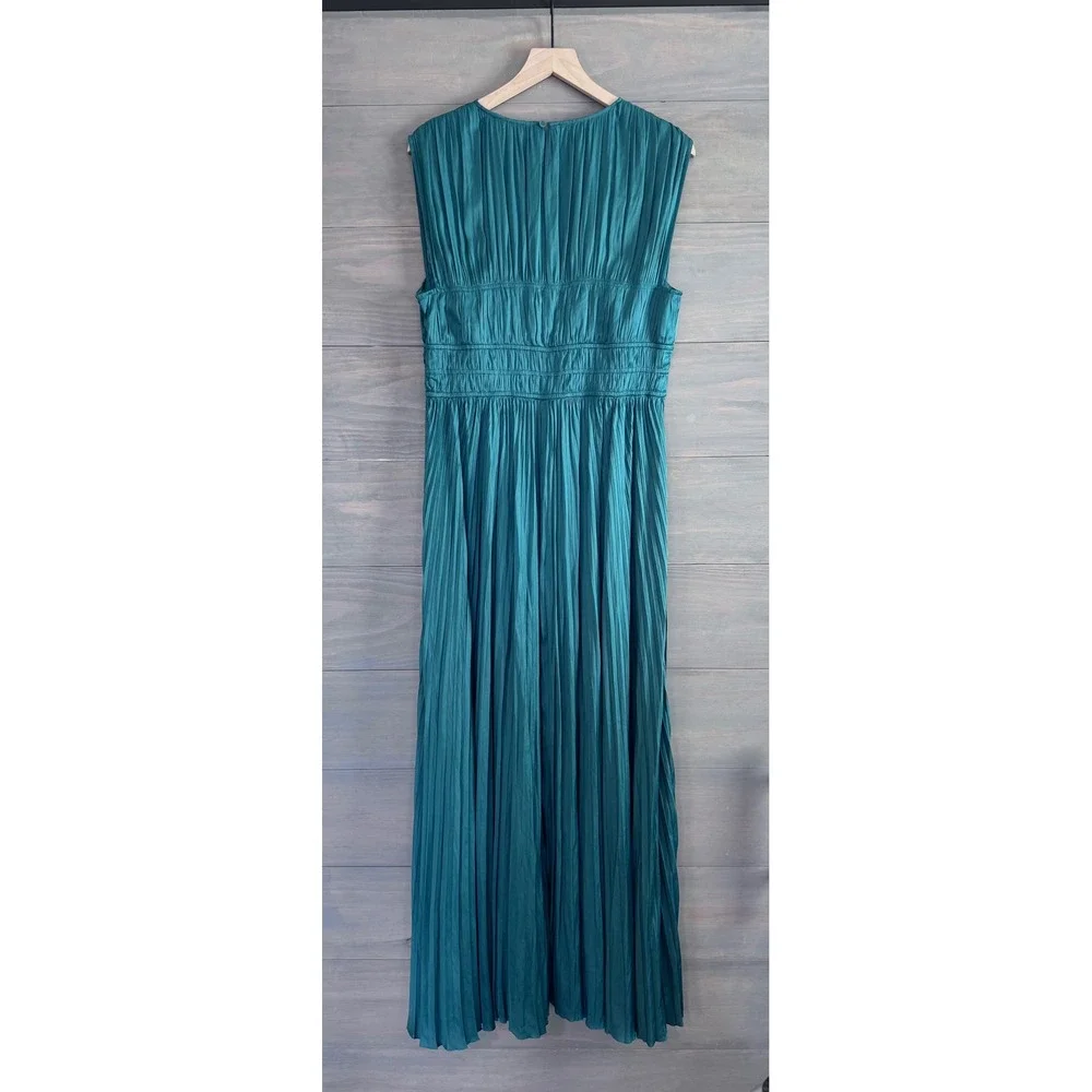 Ulla Johnson Delia Gown Jadeite Green Pleated Satin Maxi Dress Sleeveless Gown - Picture 8 of 10